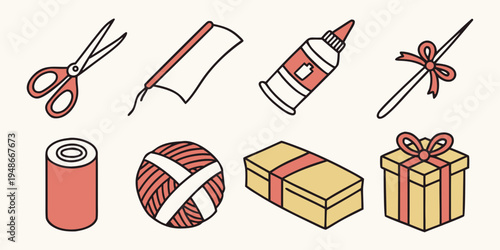 a collection of gift wrapping tools and supplies Vector