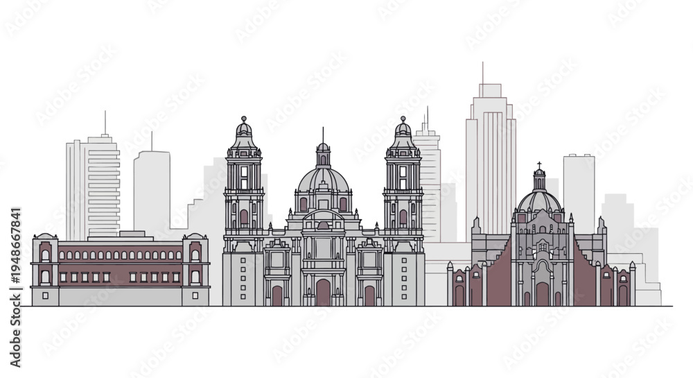 Obraz premium City Skyline with Historic Buildings.