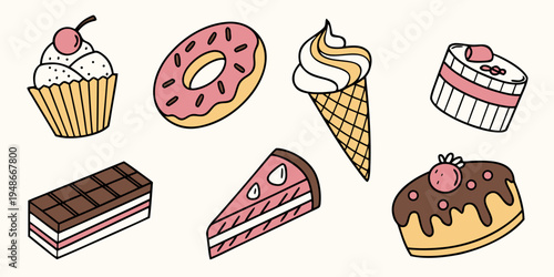 a collection of sweet treats including desserts and pastries Vector