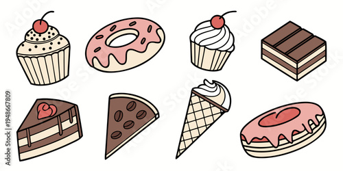 assorted desserts and sweet treats Vector