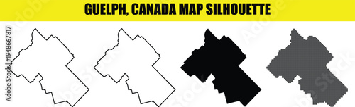 Guelph ontario canada map silhouette collection with clean outline filled shape and modern dot matrix illustrations