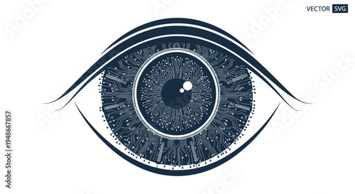 Digital Eye Iris Circuit Board Technology - Futuristic Vision and Surveillance