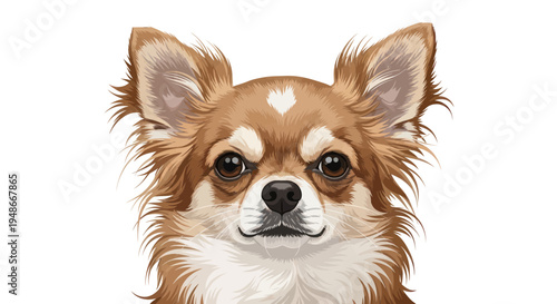 Fluffy Chihuahua Dog Portrait, Long-Haired Tan and White
