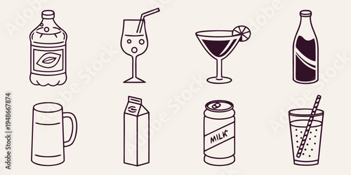a collection of various alcoholic and non-alcoholic beverages Vector