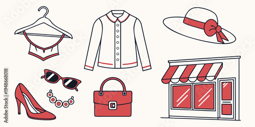 red fashion accessories and clothing on display Vector