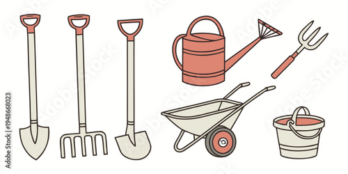 a set of gardening tools on a white background Vector