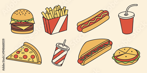 a variety of fast food items are shown Vector