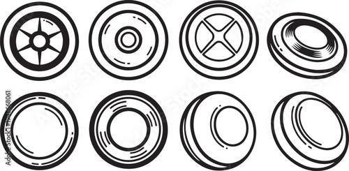 Assorted circular objects with various patterns and designs Vector
