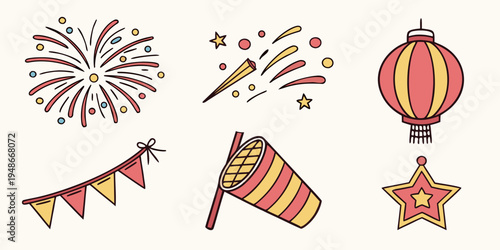 a collection of festive party icons and symbols Vector