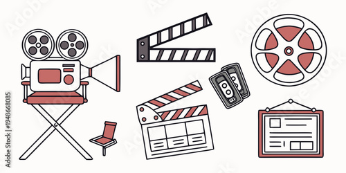 film production icons including clapper board and camera Vector