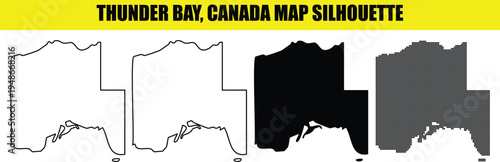 Thunder bay ontario canada map silhouette set including outline solid and dotted versions on transparent background