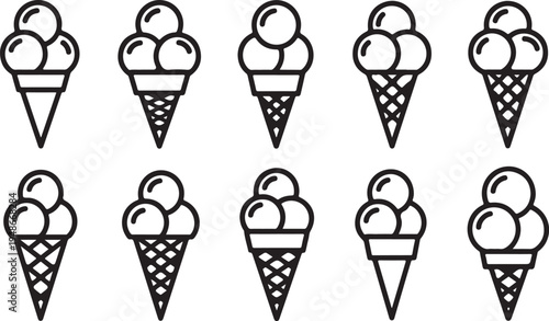 Assorted ice cream cones with various toppings and designs Vector