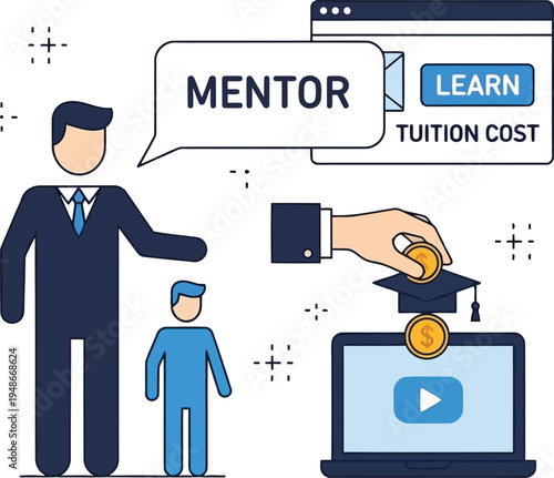 Online Education Mentorship and Tuition Cost Concept Vector Illustration