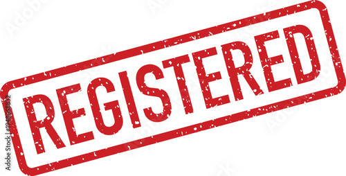 REGISTERED message on a red vintage style rubber stamp placed diagonally on white