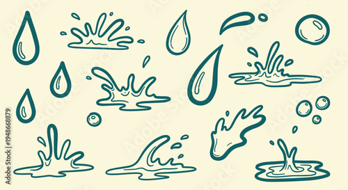 Hand drawn water splash and droplet collection