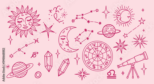 Astrology and celestial elements hand drawn collection