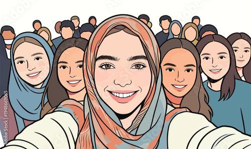 Group of people smiling for a selfie at a gathering in a community event during the day
