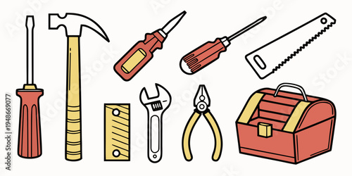 a set of tools including a hammer and screwdrivers Vector