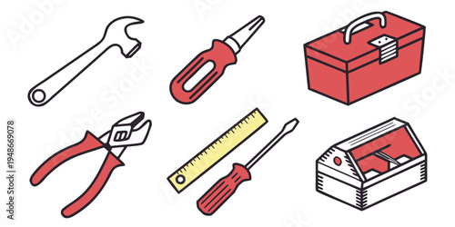 a collection of tools including a wrench and pliers Vector