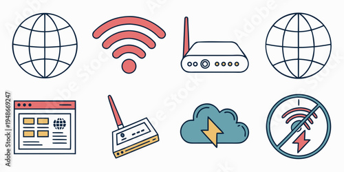 a collection of icons related to internet and networking Vector