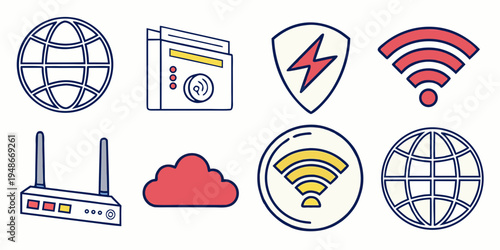 a set of icons representing internet and network concepts Vector