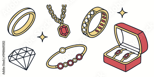 a collection of jewelry including rings and bracelets Vector