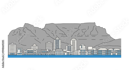 City Skyline with Mountain Range.