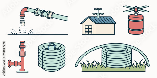 a set of icons depicting various water and irrigation systems Vector