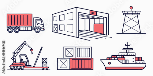 various shipping and cargo icons Vector