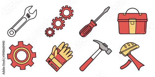 a collection of tools and equipment for mechanics and construction Vector