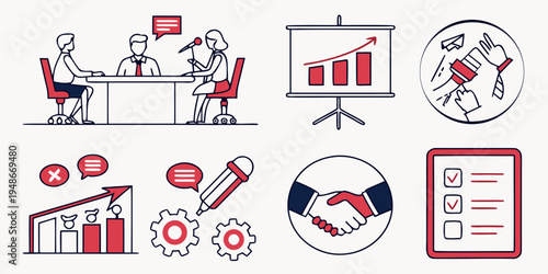 business icons set including people and graphs Vector