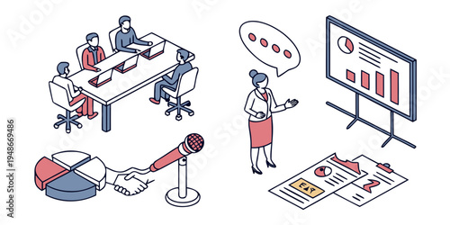 business presentation with people and data analysis Vector