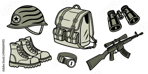 military gear and equipment for soldiers Vector