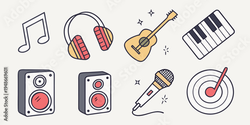 a collection of music icons and instruments Vector