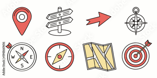 a collection of navigation and direction icons Vector