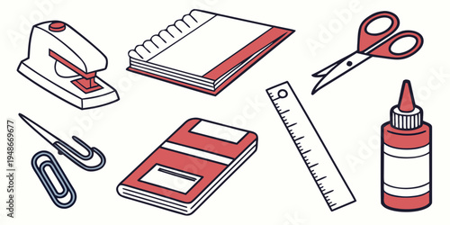 a collection of office supplies Vector