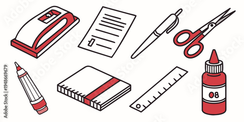 a collection of office supplies Vector