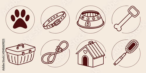 a collection of dog related items and icons Vector