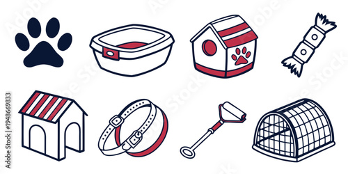 a collection of dog related items and accessories Vector
