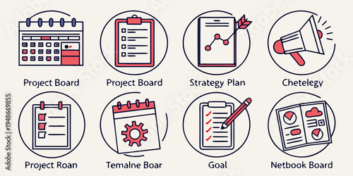 icons of project management tools and techniques Vector