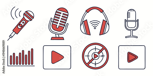 a collection of podcasting and audio icons Vector