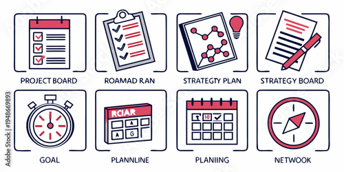 icons for different types of planning and organization tools Vector