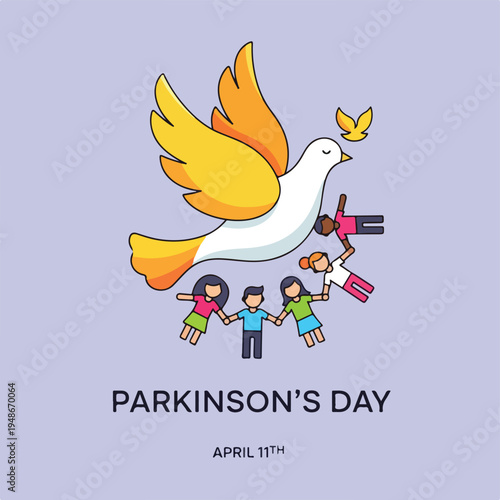 Illustration for Parkinson's Day dove, people holding hands, April 11th