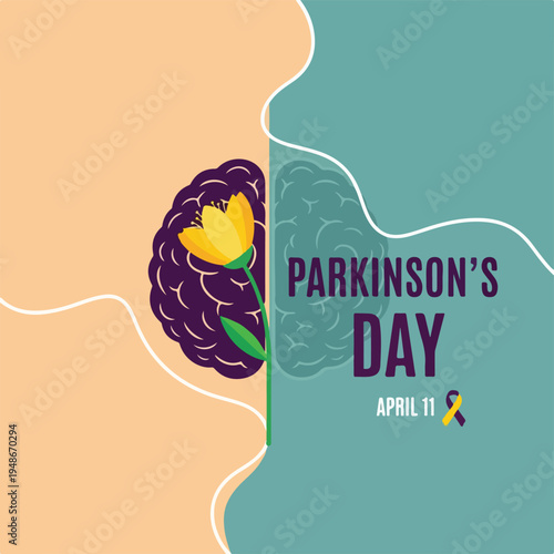 Illustration for Parkinson's Day featuring a flower and brain motifs