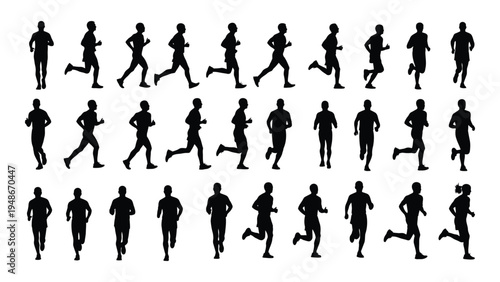 A comprehensive analysis of a sequence of silhouette images depicting various stages of human running motion in a dynamic and repetitive manner