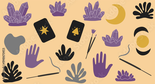 Mystical spiritual symbols and esoteric elements pattern