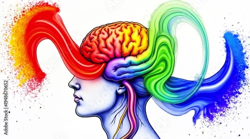 Wallpaper Mural A vibrant video illustration of a woman with a rainbow brain and colorful creative thoughts flowing out of her head in a video about imagination and inspiration. Torontodigital.ca
