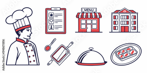 a set of icons related to a chef and restaurant Vector