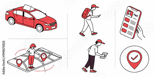 delivery worker with various elements Vector
