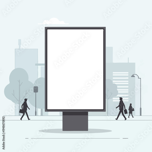 Illustration of a city scene with a blank billboard and people